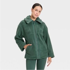 all in motion OVERSIZED Dark Green Sherpa Zip Jacket NWT